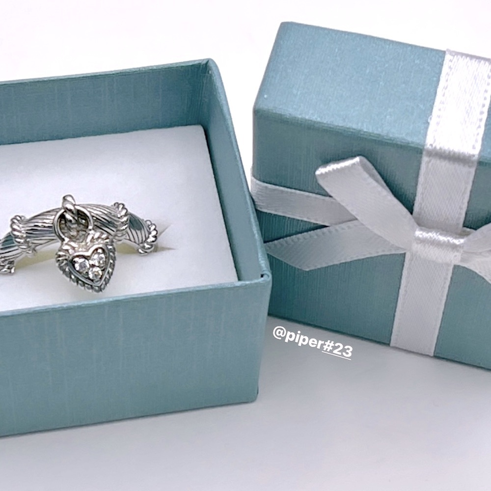 Judith Ripka Diamonique Heart Love Charm Sterling Silver Ring - Picture 10 of 12